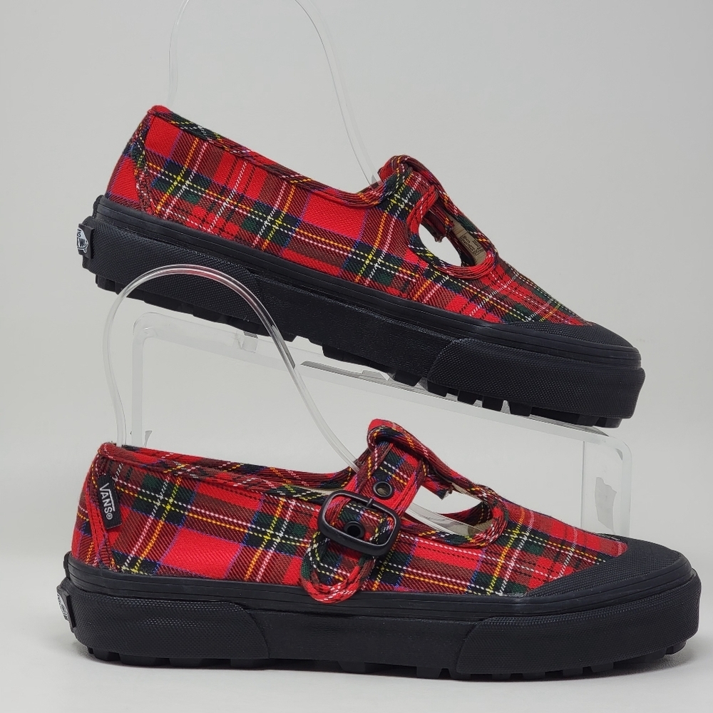 Vans Women's Size 6 Style 93 Red Tartan Plaid Mary Jane Sneakers 507452 New - Picture 3 of 11